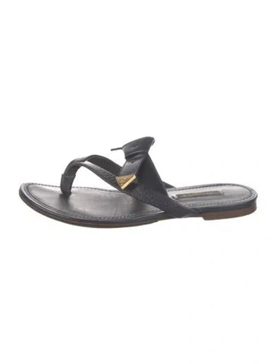 Pre-owned Louis Vuitton Leather Studded Accents Slides In Blue