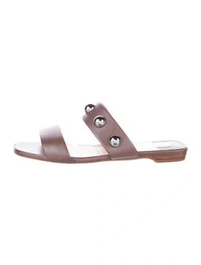 Pre-owned Louis Vuitton Leather Studded Accents Slides In Brown