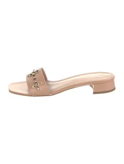 Pre-owned Louis Vuitton Leather Studded Accents Slides In Neutral