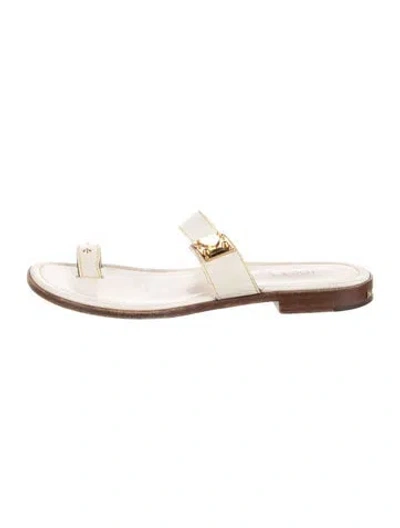 Pre-owned Louis Vuitton Leather Studded Accents Slides In Neutral