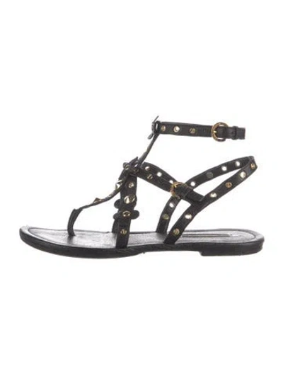 Pre-owned Louis Vuitton Leather Studded Accents T-strap Sandals In Black