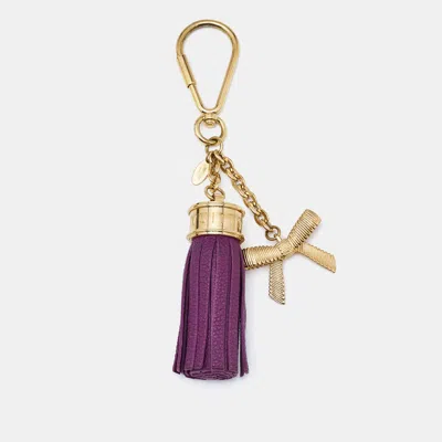 Pre-owned Louis Vuitton Leather Tassel Bow Gold Tone Bag Charm