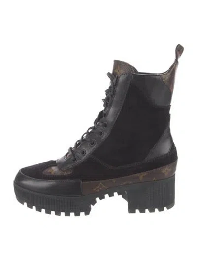 Pre-owned Louis Vuitton Leather Trim Embellishment Combat Boots In Black