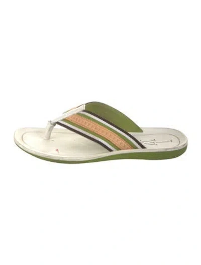 Pre-owned Louis Vuitton Leather Trim Embellishment Flip Flops In Green