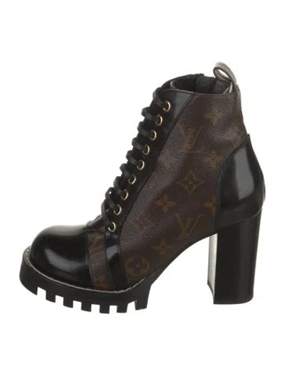 Pre-owned Louis Vuitton Leather Trim Embellishment Lace-up Boots In Brown