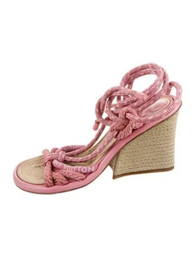 Pre-owned Louis Vuitton Leather Tweed Pattern Espadrilles In Pink