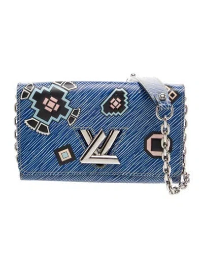 Pre-owned Louis Vuitton Leather Twist Wallet On Chain In Blue