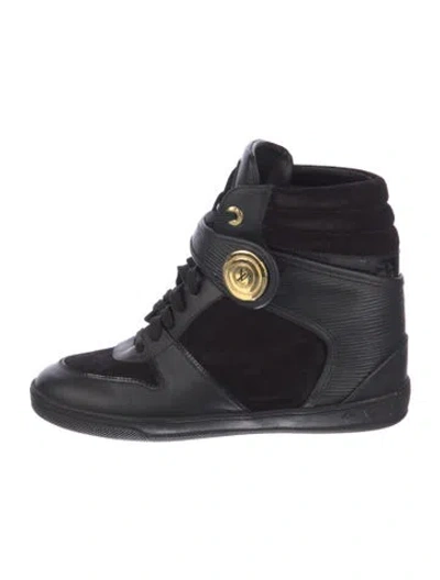 Pre-owned Louis Vuitton Leather Wedge Sneakers In Black