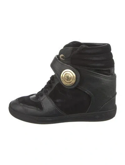Pre-owned Louis Vuitton Leather Wedge Sneakers In Black