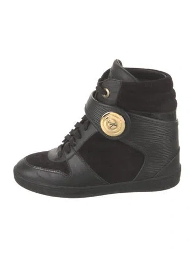 Pre-owned Louis Vuitton Leather Wedge Sneakers In Black