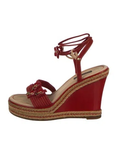 Pre-owned Louis Vuitton Leather Whipstitch Trim Espadrilles In Red