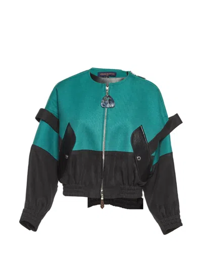 Pre-owned Louis Vuitton Leather-trim Bomber Jacket In Green