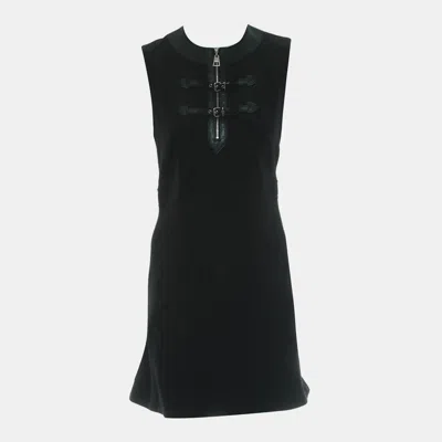Pre-owned Louis Vuitton Leather-trim Sleeveless Dress In Black