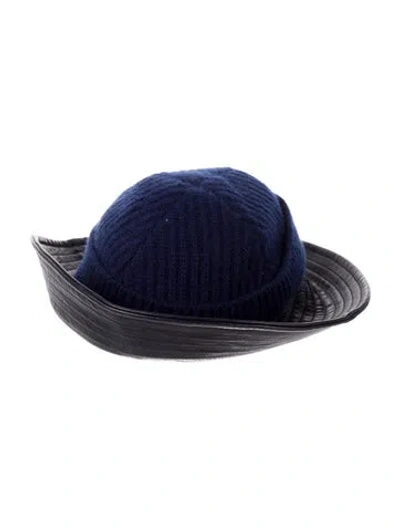 Pre-owned Louis Vuitton Leather-trimmed Cashmere Bucket Hat In Blue