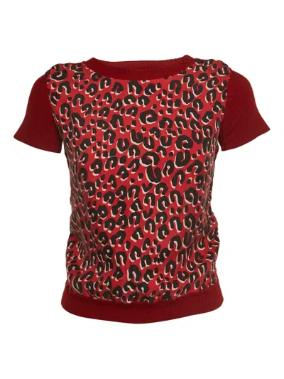 Pre-owned Louis Vuitton Leopard-print Rbbed Top In Red