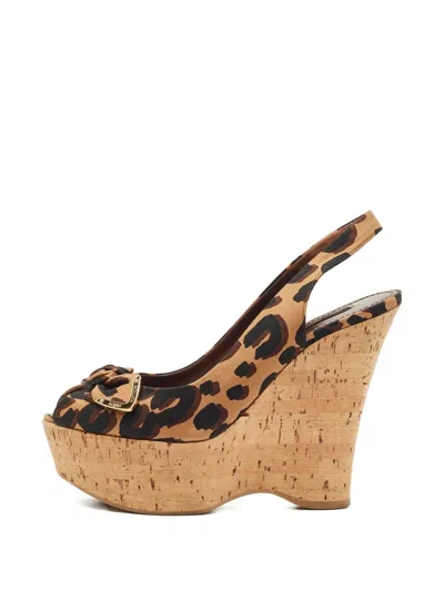Pre-owned Louis Vuitton Leopard-print Wedge Sandals In Neutral