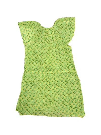 Pre-owned Louis Vuitton Leopard-print Ruffled Mini Dress In Yellow