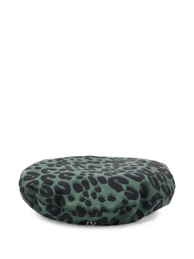 Pre-owned Louis Vuitton Leopard-print Silk Beret In Green