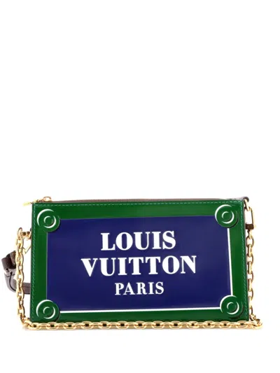 Pre-owned Louis Vuitton Lexington Pouch Parisian Street Sign Printed Leather And Monogram Canvas Shoulder Bag In Brown