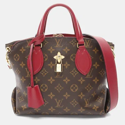 Pre-owned Louis Vuitton Lie De Vin Monogram Canvas Flower Zipped Tote 2-way Shoulder Bag Pm