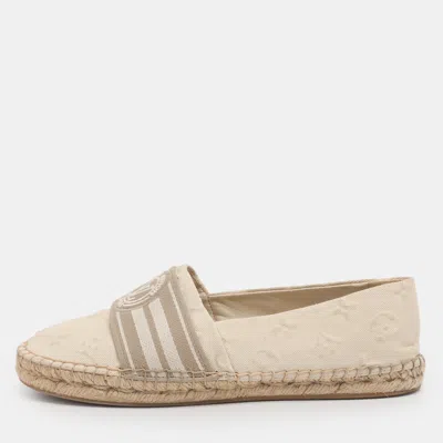 Pre-owned Louis Vuitton Light Beige Jacquard Espadrille Flats Size 38.5 In Sand