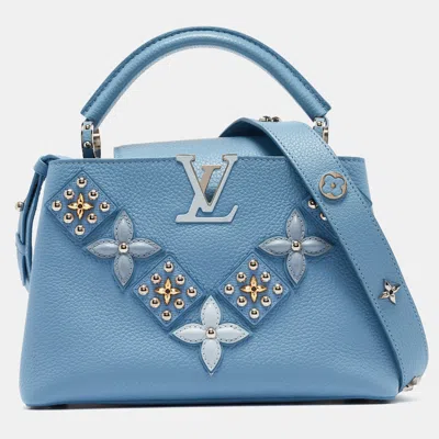 Pre-owned Louis Vuitton Light Blue Leather Mechanical Flower Capucines Bb Bag