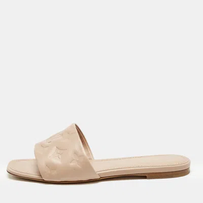 Pre-owned Louis Vuitton Light Pink Monogram Embossed Leather Revival Flat Slides Size 38