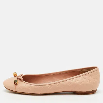 Pre-owned Louis Vuitton Light Pink Monogram Empreinte Leather Bow Cap Toe Ballet Flats Size 39
