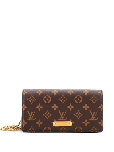 Pre-owned Louis Vuitton Lily Wallet On Chain Monogram Canvas Crossbody Bag In Brown