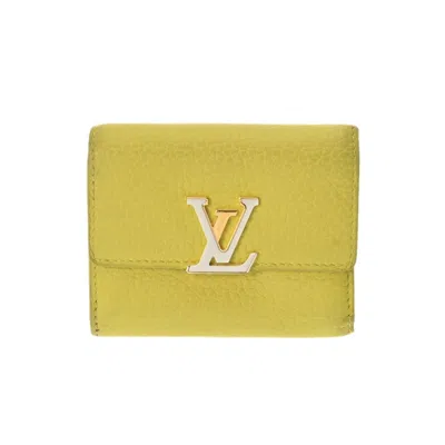 Pre-owned Louis Vuitton Lime Yellow Leather Wallet (tri-fold) ()