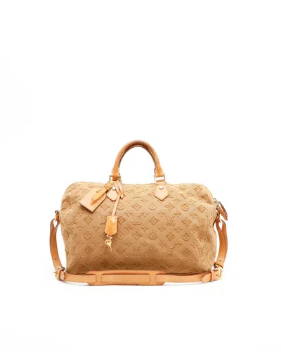 Pre-owned Louis Vuitton Limited Edition Monogram Denim Stone Speedy Bandoulière 35 Bag In Brown