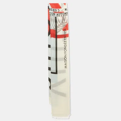 Pre-owned Louis Vuitton Limited Edition White Silk Blend Series 3 Shawl