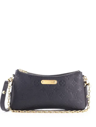 Pre-owned Louis Vuitton Liv Pochette Monogram Embossed Leather Shoulder Bag In Black