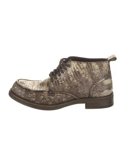 Pre-owned Louis Vuitton Lizard Animal Print Lace-up Boots In Brown