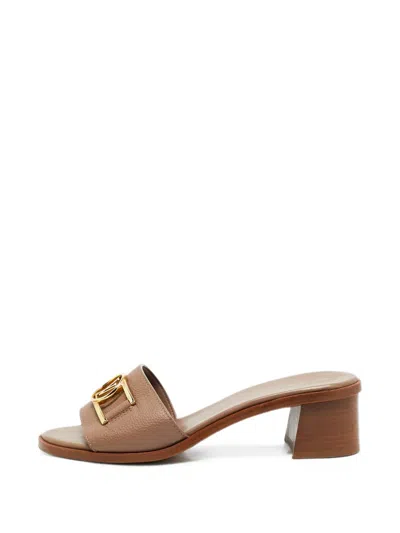 Pre-owned Louis Vuitton Lock It Leather Sandals In Neutrals