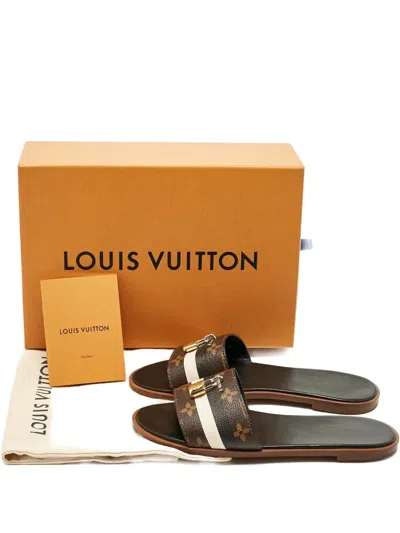 Pre-owned Louis Vuitton Lock It Monogram Canvas Slides In Brown