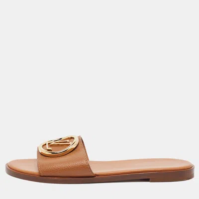 Pre-owned Louis Vuitton Lock It Size 36.5 Brown Leather Flats