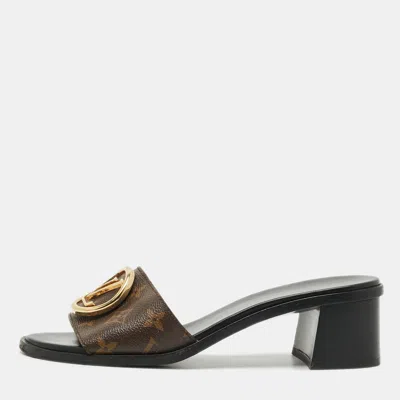 Pre-owned Louis Vuitton Lock It Size 40 Brown Monogram Canvas Slide Sandals