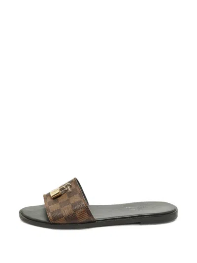 Pre-owned Louis Vuitton Lock It Slide Sandals In Brown