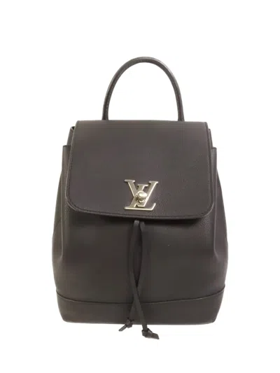 Pre-owned Louis Vuitton Lock Me Evergrain Leather Backpack In Black