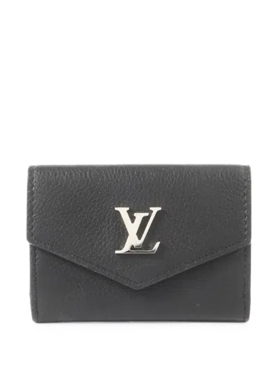Pre-owned Louis Vuitton Lock Me Mini Calf Leather Wallet In Black