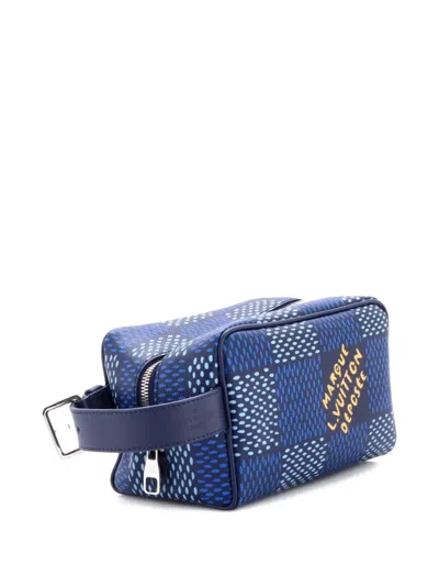 Pre-owned Louis Vuitton Locker Dopp Kit Limited Edition Damier Heritage Canvas Pouch In Blue