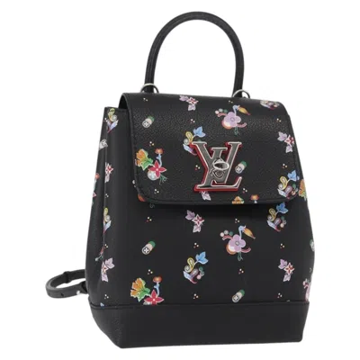 Pre-owned Louis Vuitton Lockme Backpack Floral Printed Leather Black Leather Backpack Bag ()