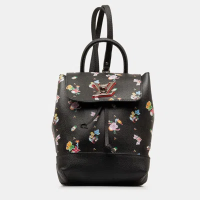 Pre-owned Louis Vuitton Lockme Floral Backpack In Black