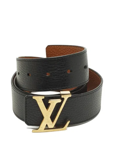 Pre-owned Louis Vuitton Logo Leather Belt In Black