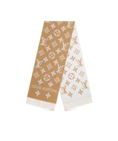 Pre-owned Louis Vuitton Logo Letter Tassel Scarf In Nude