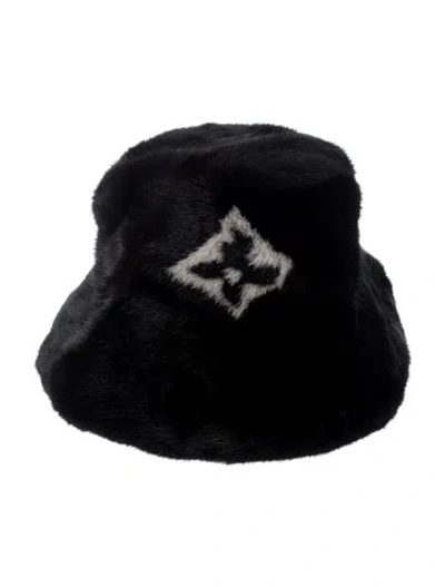 Pre-owned Louis Vuitton Logo Mink Hat In Black