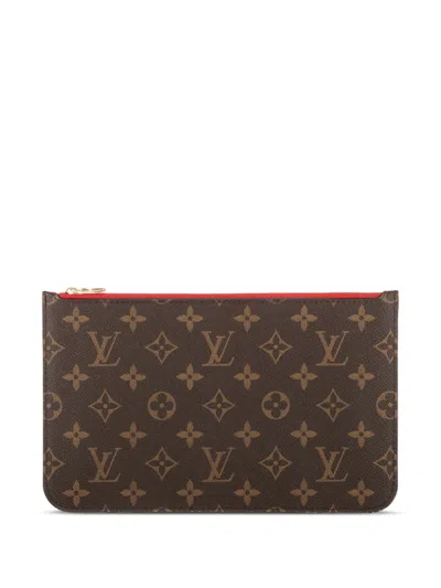 Pre-owned Louis Vuitton Logo-monogram Zipped Pouch In Brown