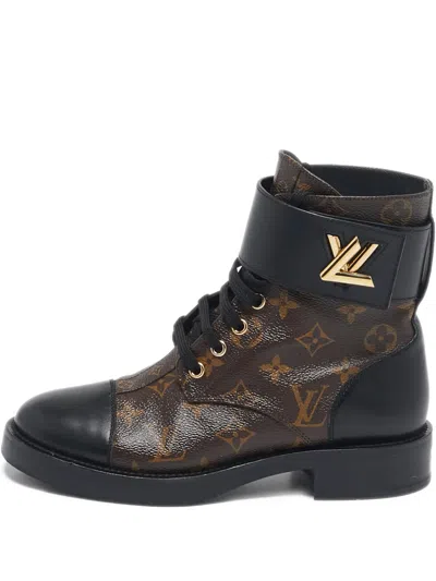 Pre-owned Louis Vuitton Logo-plaque Combat Boots