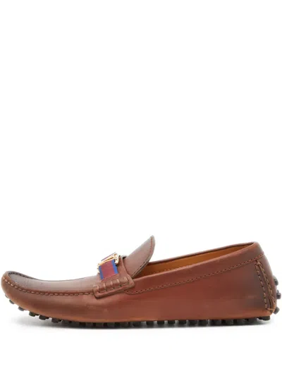 Pre-owned Louis Vuitton Logo-plaque Leather Loafers